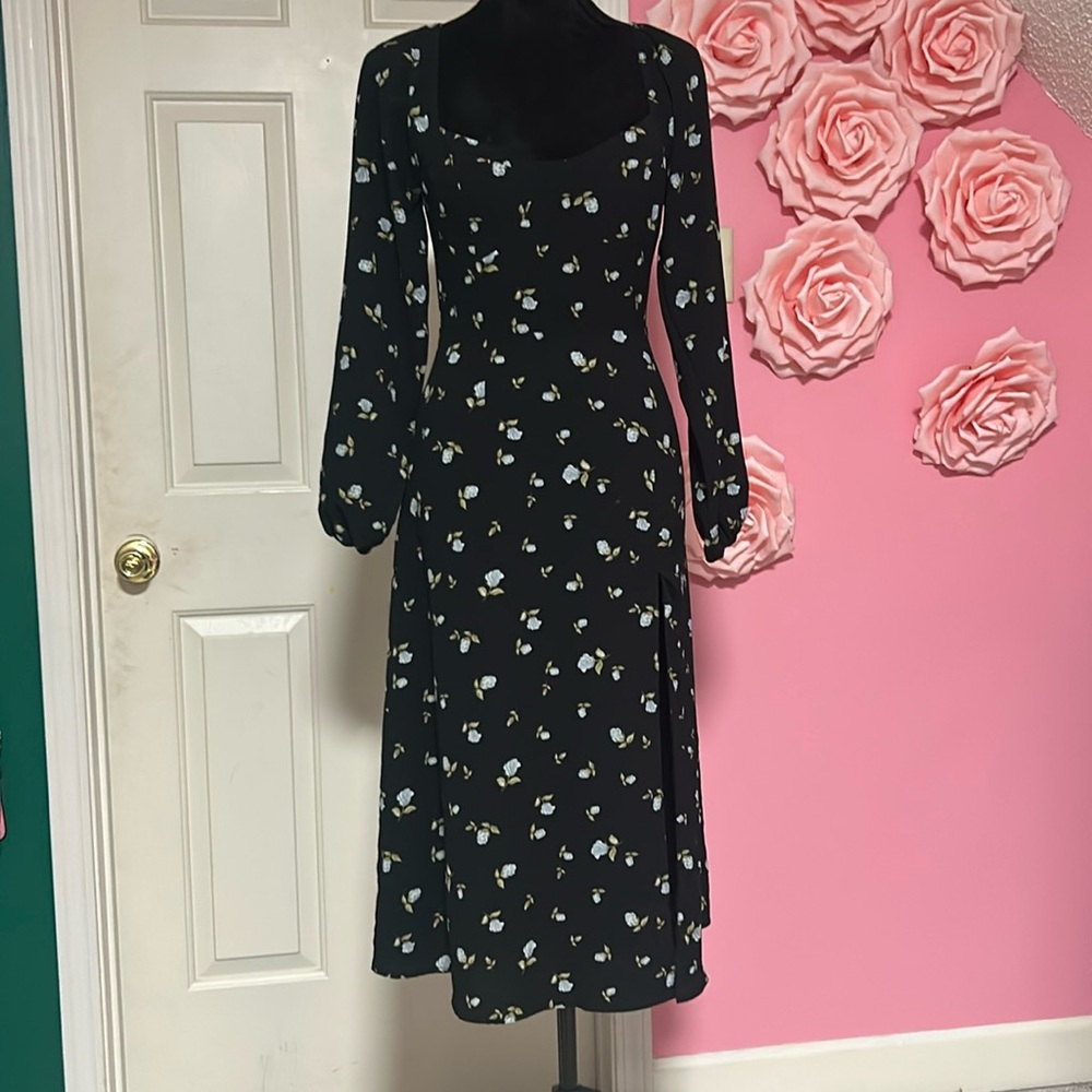 Black floral dress with slit